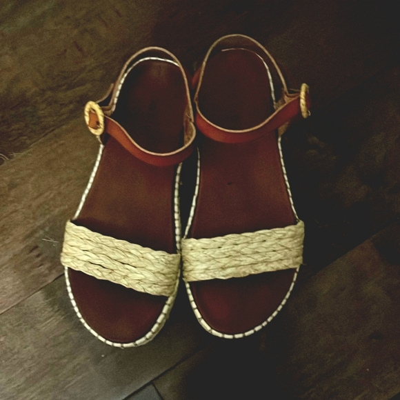 Cognac Faux Leather & Tan Woven Espadrille Flatform - Picture 6 of 6